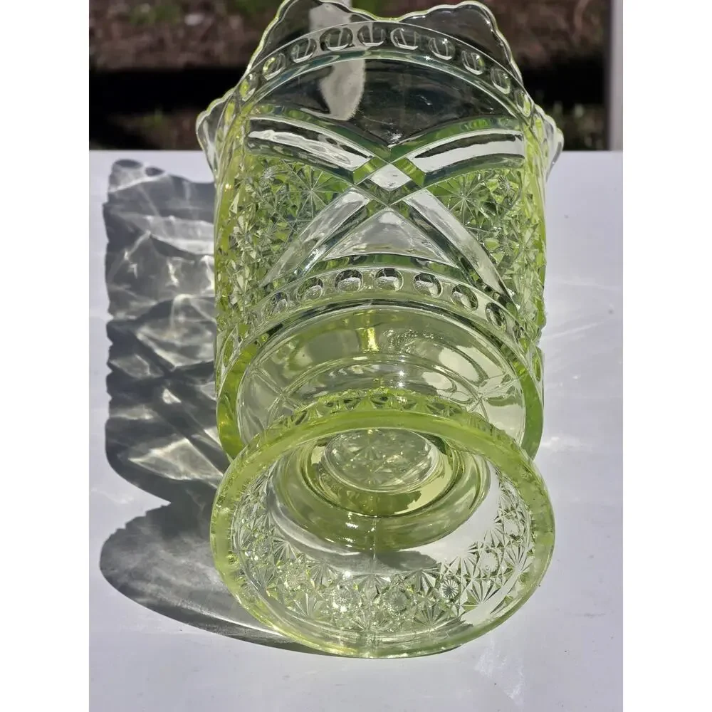 Vaseline Glass Richards & Hartley Daisy & Button Spooner Celery Dish Uranium 19c